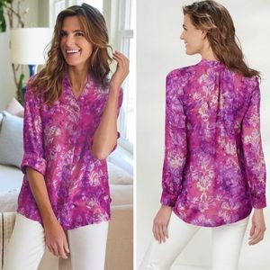 Soft Surroundings Shirt Womens Size Medium Big Island Purple Tie Dyed Hawaiian M